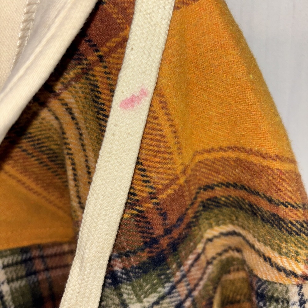Alterd State Flannel Hoodie Shacket Women Size Sm Yellow Plaid Button Up Raw Hem - Picture 7 of 7
